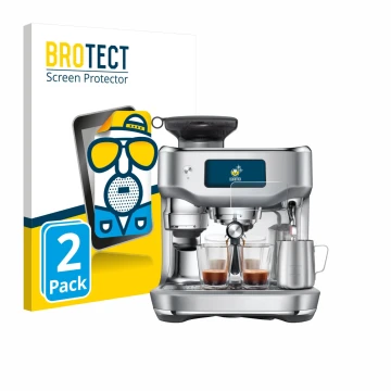 Face avant d’un emballage produit avec le logo de la marque BROTECT. À côté, l’appareil Sage the Oracle Dual Boiler est représ