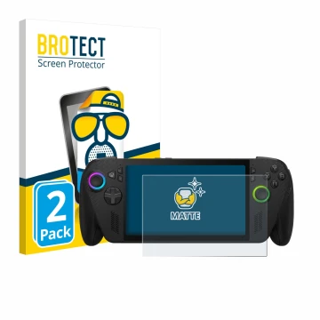 Face avant d’un emballage produit avec le logo de la marque BROTECT. À côté, l’appareil ASUS ROG Xbox Ally X est représenté av