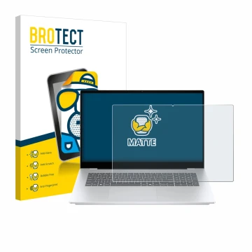 Face avant d’un emballage produit avec le logo de la marque BROTECT. À côté, l’appareil HP OmniBook 7 17-dc est représenté ave