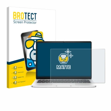 Face avant d’un emballage produit avec le logo de la marque BROTECT. À côté, l’appareil Dell Pro 14 Premium PA14250 Non-Touch 