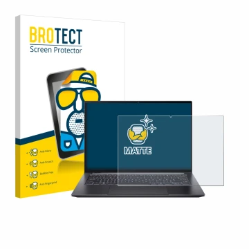 Face avant d’un emballage produit avec le logo de la marque BROTECT. À côté, l’appareil Acer Swift X 14 SFX14-73G Touch est re