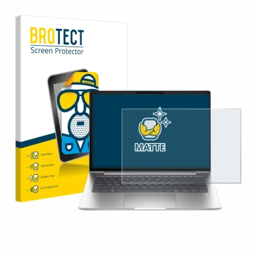 Face avant d’un emballage produit avec le logo de la marque BROTECT. À côté, l’appareil HP ProBook 4 G1a 16