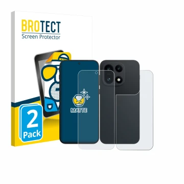 Face avant d’un emballage produit avec le logo de la marque BROTECT. À côté, l’appareil OnePlus 15 (Avant+Arrière) est représe