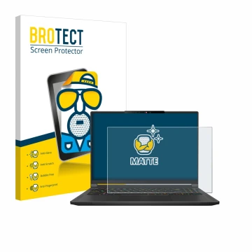 Face avant d’un emballage produit avec le logo de la marque BROTECT. À côté, l’appareil MSI Stealth A16 AI+ est représenté ave