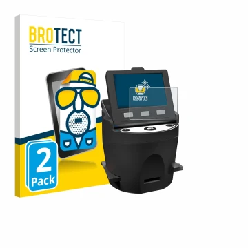 Face avant d’un emballage produit avec le logo de la marque BROTECT. À côté, l’appareil Kodak SCANZA est représenté avec la pr