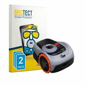 Face avant d’un emballage produit avec le logo de la marque BROTECT. À côté, l’appareil Navimow i105E+ est représenté avec la 