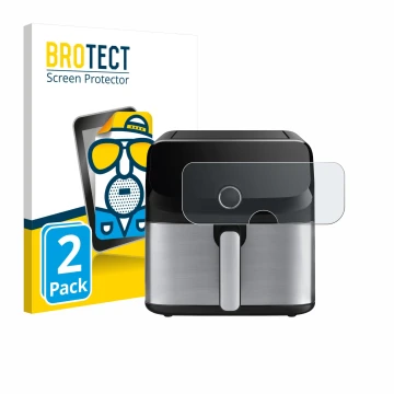 Face avant d’un emballage produit avec le logo de la marque BROTECT. À côté, l’appareil Tefal Easy Fry Mega est représenté ave