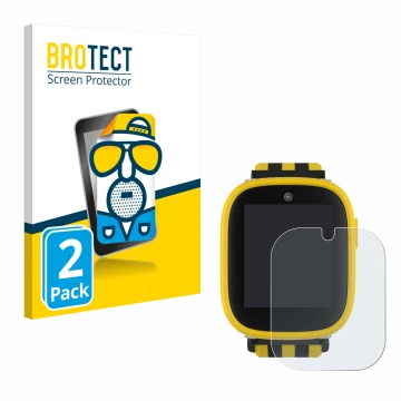 Face avant d’un emballage produit avec le logo de la marque BROTECT. À côté, l’appareil Xplora X6 Play BVB-Edition est représe