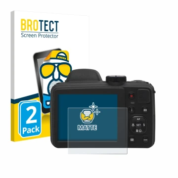 Face avant d’un emballage produit avec le logo de la marque BROTECT. À côté, l’appareil Kodak Pixpro AZ405 est représenté avec