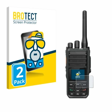 Face avant d’un emballage produit avec le logo de la marque BROTECT. À côté, l’appareil Hytera HP565 est représenté avec la pr