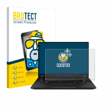 Face avant d’un emballage produit avec le logo de la marque BROTECT. À côté, l’appareil ASUS TUF Gaming A14 est représenté ave