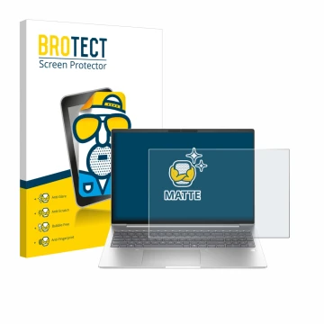 Face avant d’un emballage produit avec le logo de la marque BROTECT. À côté, l’appareil HP EliteBook 6 G1ah 16