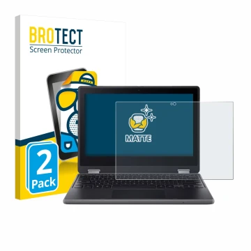 Face avant d’un emballage produit avec le logo de la marque BROTECT. À côté, l’appareil Acer Chromebook Spin 511 R757TN est re