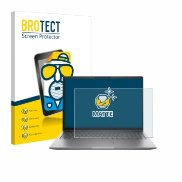 Face avant d’un emballage produit avec le logo de la marque BROTECT. À côté, l’appareil HP Zbook X G1i 16