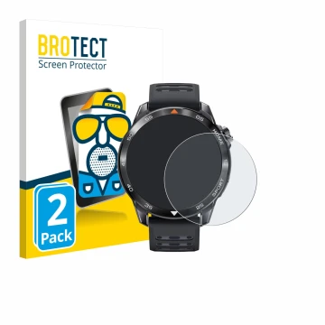 Face avant d’un emballage produit avec le logo de la marque BROTECT. À côté, l’appareil Xiaomi Mibro GS Pro 2 est représenté a