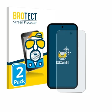 Face avant d’un emballage produit avec le logo de la marque BROTECT. À côté, l’appareil Google Pixel 10a est représenté avec l