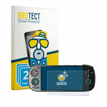 Face avant d’un emballage produit avec le logo de la marque BROTECT. À côté, l’appareil Retroid Pocket 5 est représenté avec l