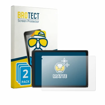 Face avant d’un emballage produit avec le logo de la marque BROTECT. À côté, l’appareil Laptok Tablet 10.1