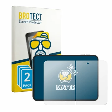 Face avant d’un emballage produit avec le logo de la marque BROTECT. À côté, l’appareil Apple iPhone Duo (Affichage interne) e