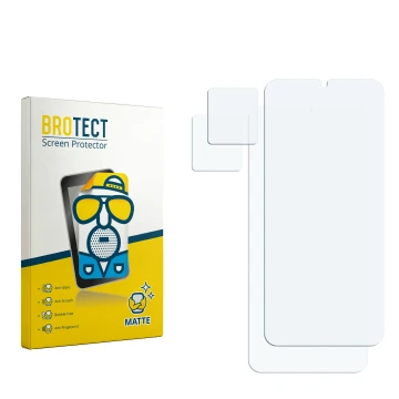 Face avant d’un emballage produit avec le logo de la marque BROTECT. À côté se trouve la protection d’écran correspondante.