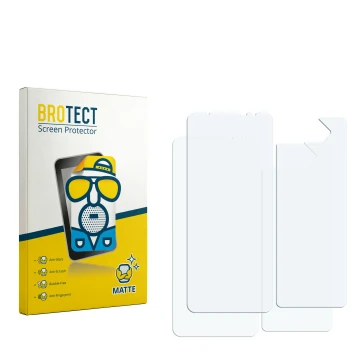 Face avant d’un emballage produit avec le logo de la marque BROTECT. À côté se trouve la protection d’écran correspondante.