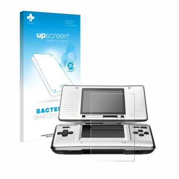 Face avant d’un emballage produit avec le logo de la marque upscreen. À côté, l’appareil Nintendo DS est représenté avec la pr