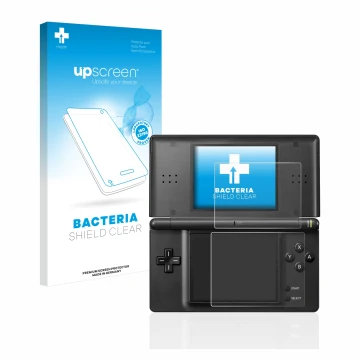 Face avant d’un emballage produit avec le logo de la marque upscreen. À côté, l’appareil Nintendo DS LITE est représenté avec 