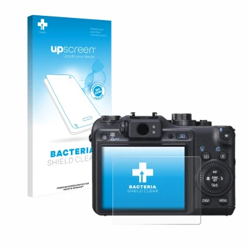 Face avant d’un emballage produit avec le logo de la marque upscreen. À côté, l’appareil Canon PowerShot G10 est représenté av