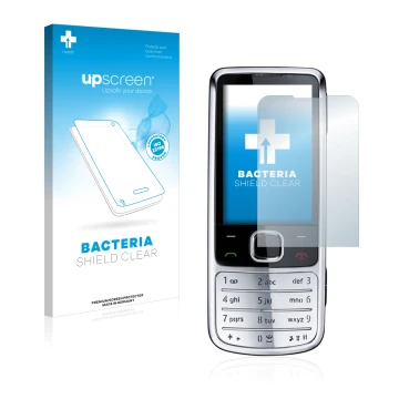 Face avant d’un emballage produit avec le logo de la marque upscreen. À côté, l’appareil Nokia 6700 classic est représenté ave