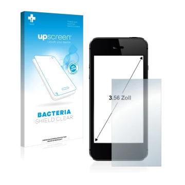 Face avant d’un emballage produit avec le logo de la marque upscreen. À côté, l’appareil est représenté avec la protection d’é