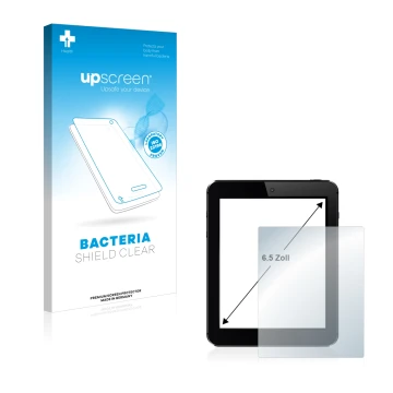 Face avant d’un emballage produit avec le logo de la marque upscreen. À côté, l’appareil est représenté avec la protection d’é