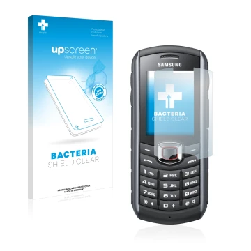 Face avant d’un emballage produit avec le logo de la marque upscreen. À côté, l’appareil Samsung GT-B2710 est représenté avec 