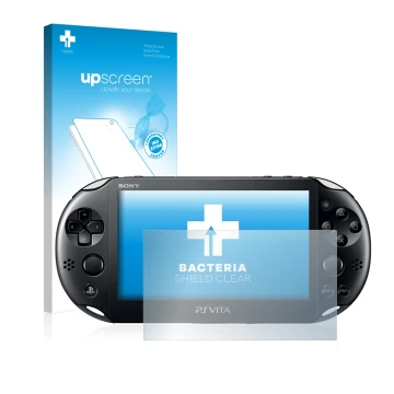 Face avant d’un emballage produit avec le logo de la marque upscreen. À côté, l’appareil Sony Playstation Vita est représenté 
