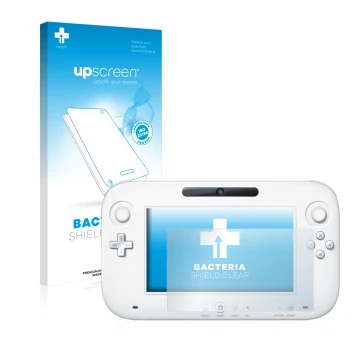 Face avant d’un emballage produit avec le logo de la marque upscreen. À côté, l’appareil Nintendo Wii U GamePad (Controller) e