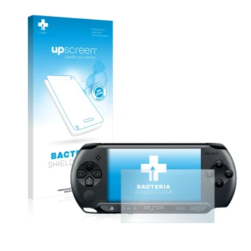 Face avant d’un emballage produit avec le logo de la marque upscreen. À côté, l’appareil Sony PSP Street E1004 est représenté 