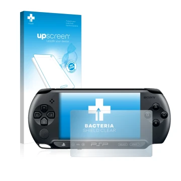 Face avant d’un emballage produit avec le logo de la marque upscreen. À côté, l’appareil Sony PSP 1004 est représenté avec la 