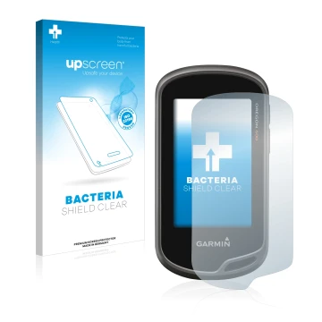 Face avant d’un emballage produit avec le logo de la marque upscreen. À côté, l’appareil Garmin Oregon 650 est représenté avec