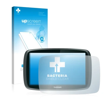 Face avant d’un emballage produit avec le logo de la marque upscreen. À côté, l’appareil TomTom GO 6000 est représenté avec la