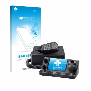 Face avant d’un emballage produit avec le logo de la marque upscreen. À côté, l’appareil Icom IC-7100 est représenté avec la p