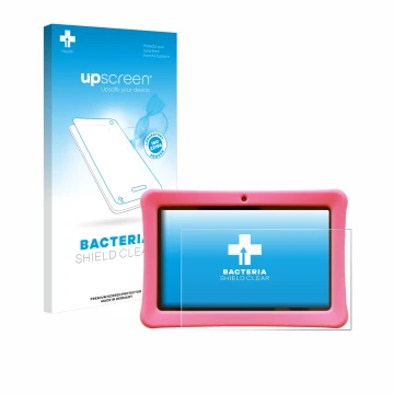 Face avant d’un emballage produit avec le logo de la marque upscreen. À côté, l’appareil Contixo Kids 7