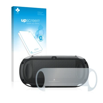 Face avant d’un emballage produit avec le logo de la marque upscreen. À côté, l’appareil Sony Playstation PCH-1000-Serie PS Vi