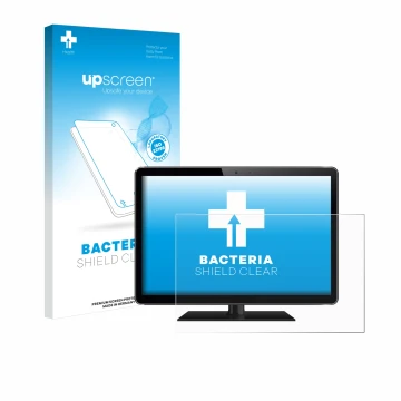 Face avant d’un emballage produit avec le logo de la marque upscreen. À côté, l’appareil est représenté avec la protection d’é