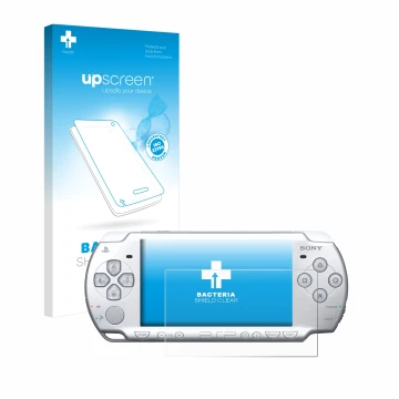 Face avant d’un emballage produit avec le logo de la marque upscreen. À côté, l’appareil Sony PSP 2004 est représenté avec la 