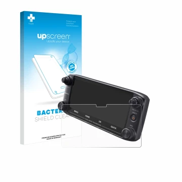 Face avant d’un emballage produit avec le logo de la marque upscreen. À côté, l’appareil Icom ID-5100 est représenté avec la p