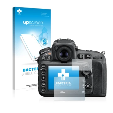 Face avant d’un emballage produit avec le logo de la marque upscreen. À côté, l’appareil Nikon D810 est représenté avec la pro