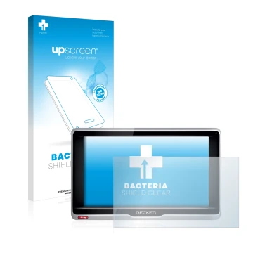 Face avant d’un emballage produit avec le logo de la marque upscreen. À côté, l’appareil Becker Professional 6 LMU est représe