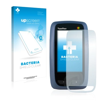 Face avant d’un emballage produit avec le logo de la marque upscreen. À côté, l’appareil CompeGPS TwoNav Anima est représenté 