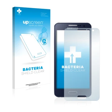 Face avant d’un emballage produit avec le logo de la marque upscreen. À côté, l’appareil Samsung Galaxy A3 2015 est représenté