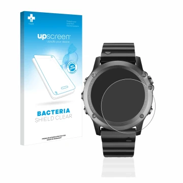 Face avant d’un emballage produit avec le logo de la marque upscreen. À côté, l’appareil Garmin Fenix 3 est représenté avec la