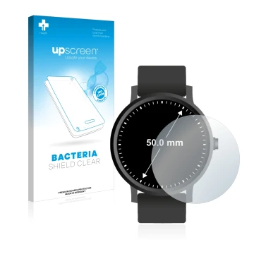 Face avant d’un emballage produit avec le logo de la marque upscreen. À côté, l’appareil Montres (Circulaire, ø: 50 mm) est re